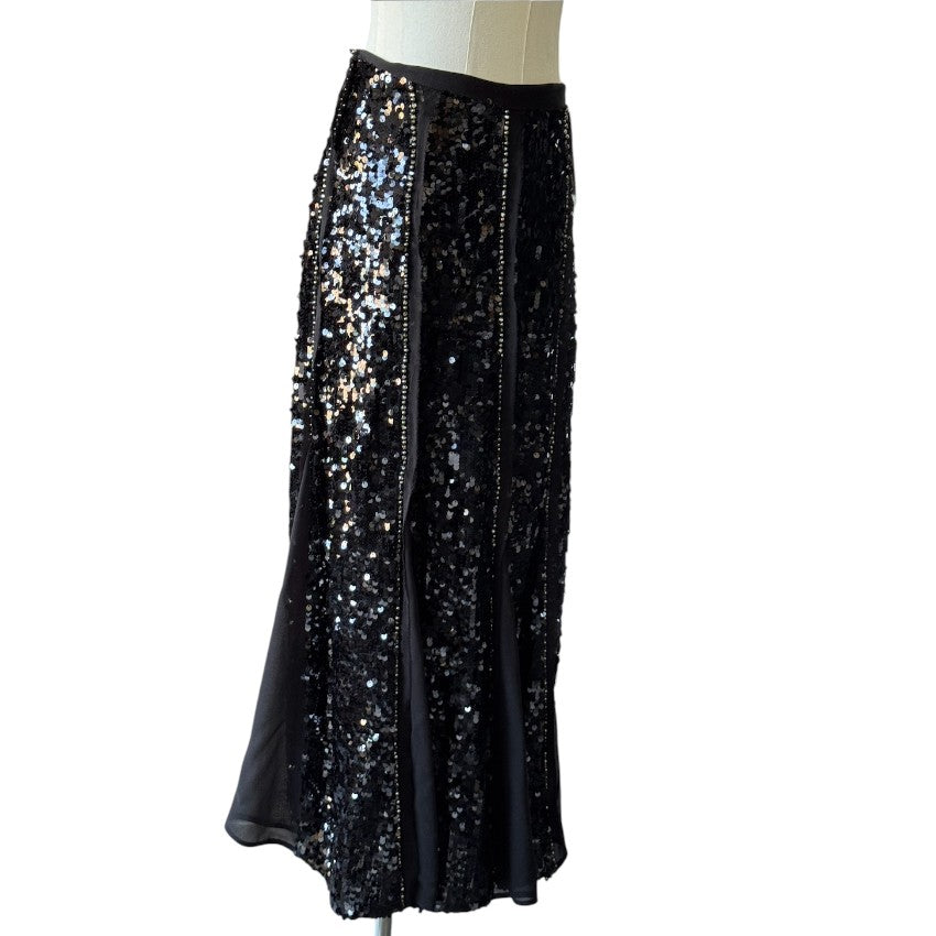 Erdem Black Silk Sequin Carina Skirt