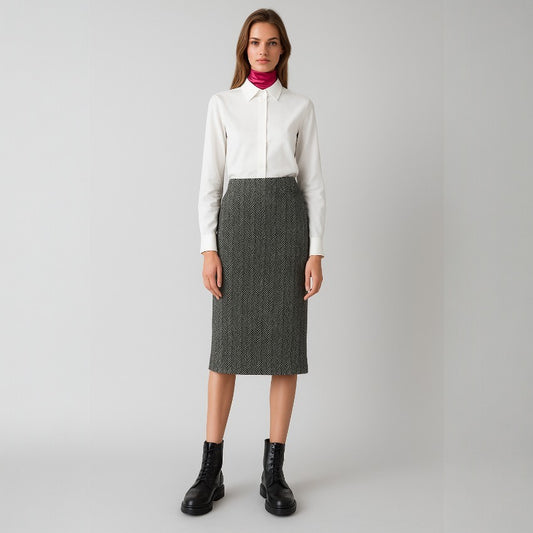Dolce & Gabbana Herringbone Wool Midi Skirt