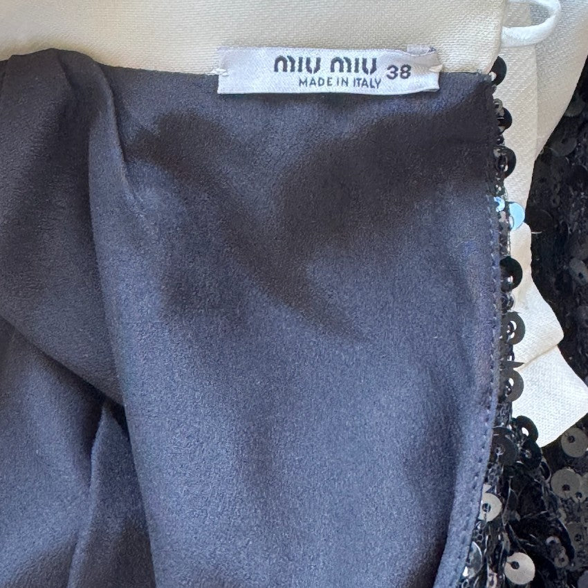Miu Miu Black Sequinned Dress with White Frill Detail