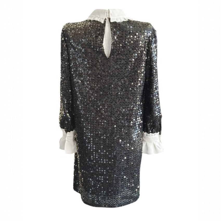 Miu Miu Black Sequinned Dress with White Frill Detail