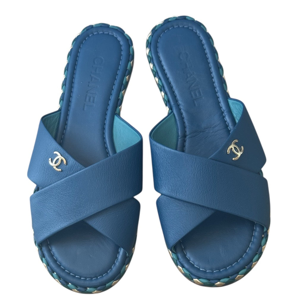 Chanel Leather Cross Strap Slides