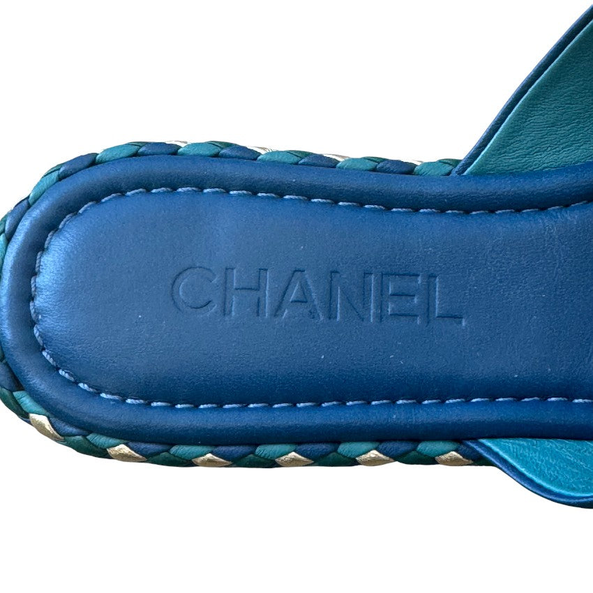 Chanel Leather Cross Strap Slides