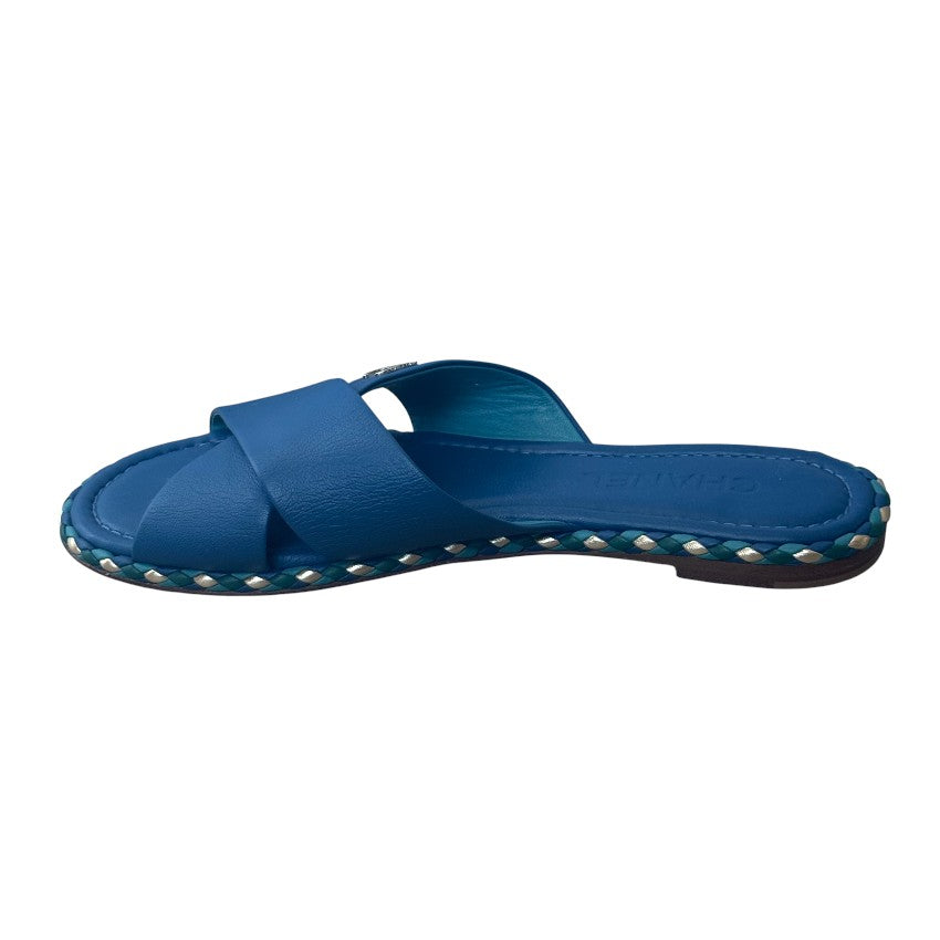 Chanel Leather Cross Strap Slides