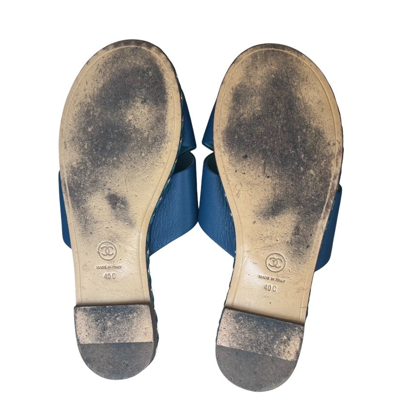 Chanel Leather Cross Strap Slides