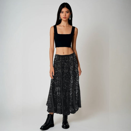 Erdem Black Silk Sequin Carina Skirt